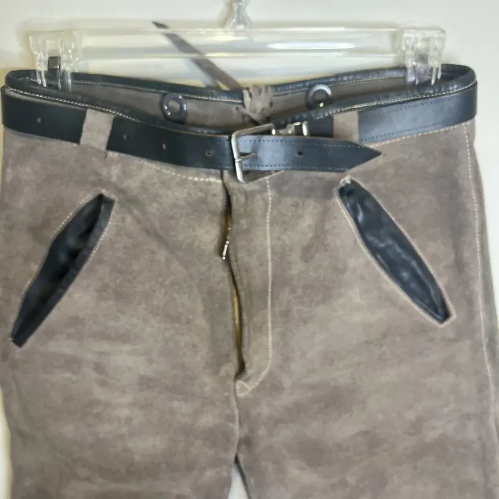 Vintage Echt Leder German Lederhosen Grey Suede Leather Breeches Mens Knickers